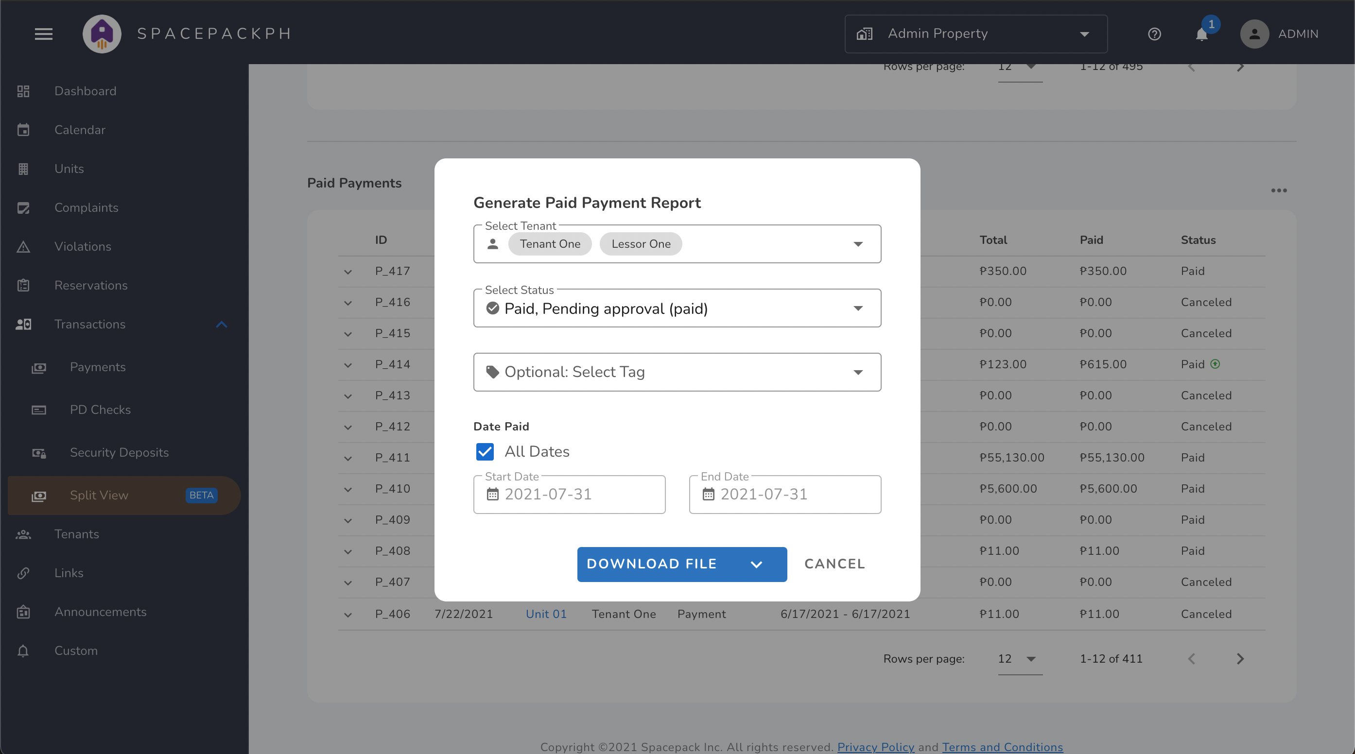 Generate Paid Payment Report Menu