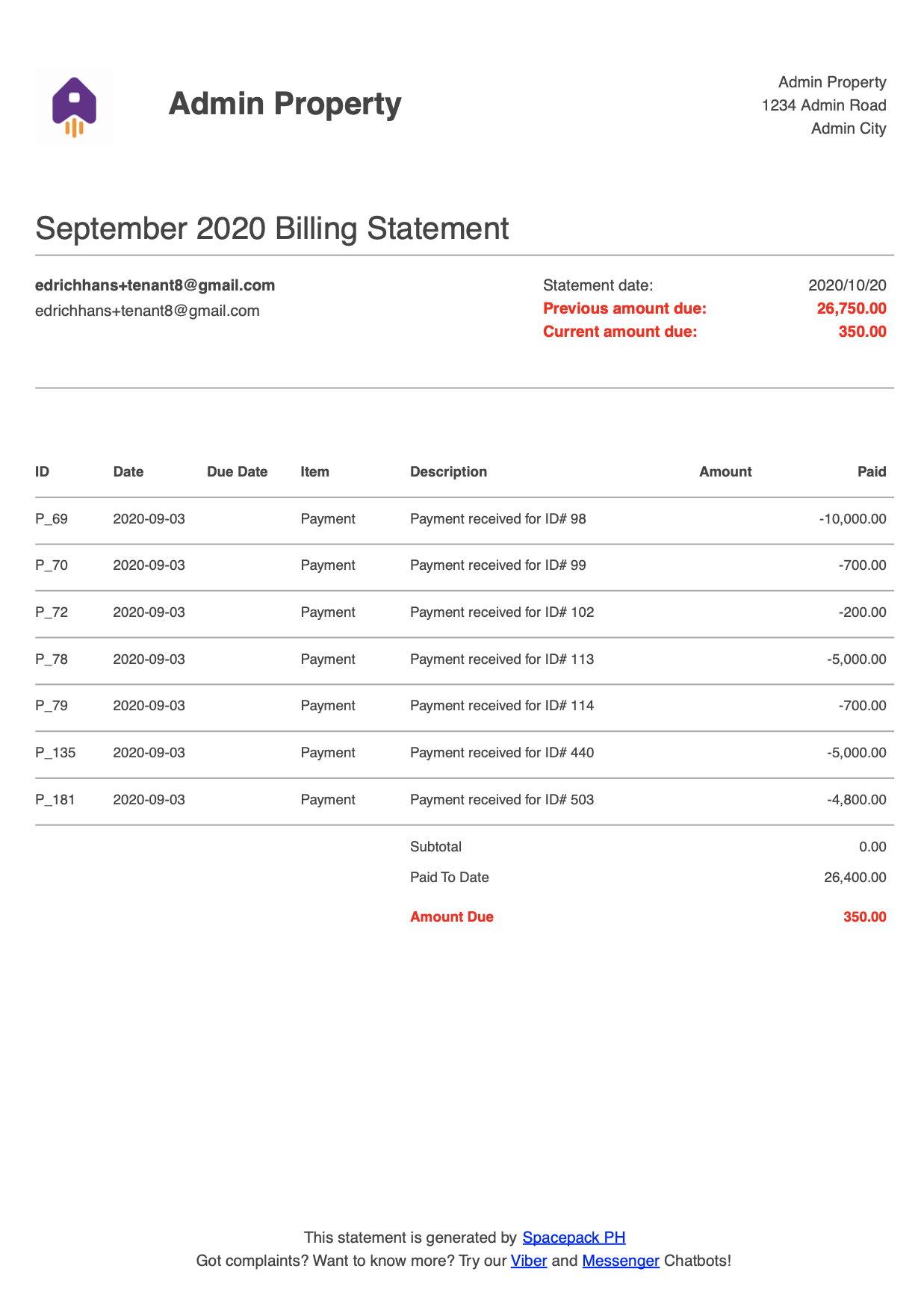 Sample Monthly Billing Statement